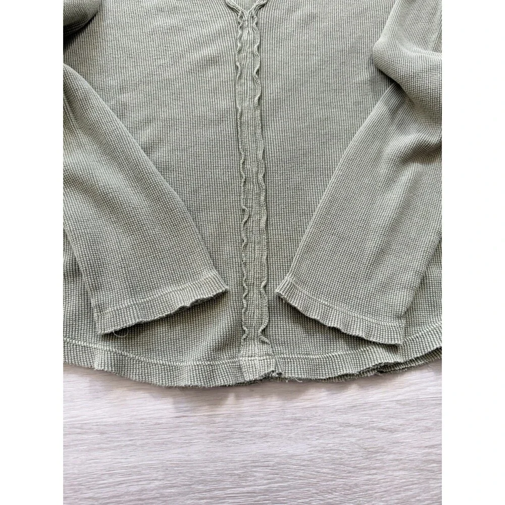 Pilcro Anthropologie  Green Waffle Knit Thermal Top Split Neck Size Women Large - Picture 5 of 11
